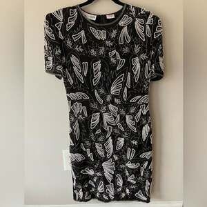 Night Vogue Vintage Beaded Black and Silver midi dress